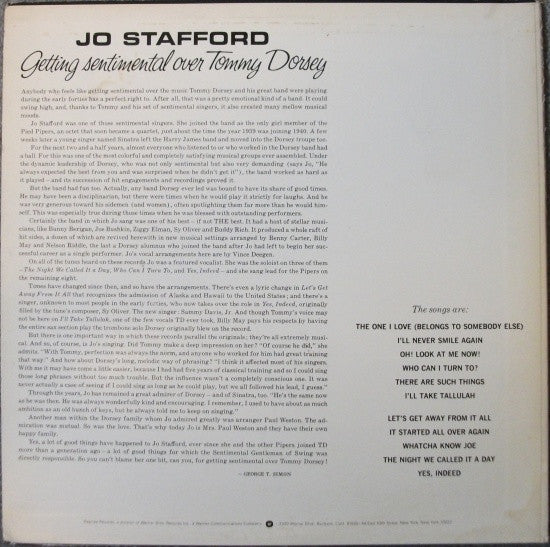 Jo Stafford - Getting Sentimental Over Tommy Dorsey (Vinyl, LP, Album, Stereo) Very Good (VG) / Very Good (VG)