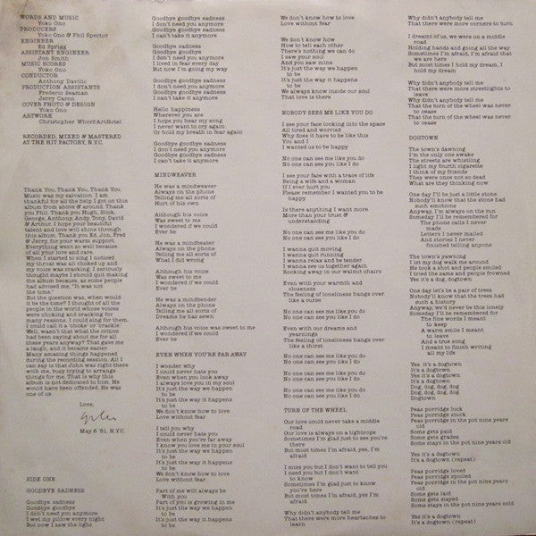 Yoko Ono - Season Of Glass (Vinyl, LP, Album, Special Edition) Very Good (VG) / Very Good (VG)