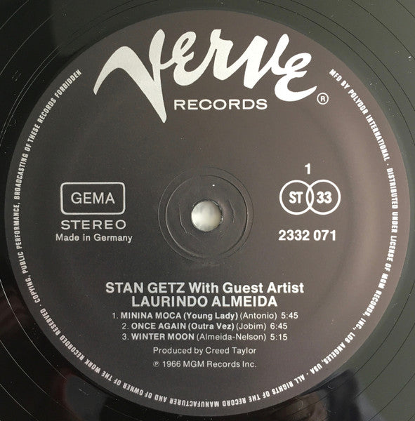 Stan Getz - Stan Getz With Guest Artist Laurindo Almeida (Vinyl, LP, Album, Reissue) Good Plus (G+) / Good Plus (G+)