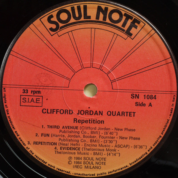 Clifford Jordan Quartet - Repetition (Vinyl, LP, Album) Very Good Plus (VG+) / Very Good Plus (VG+)