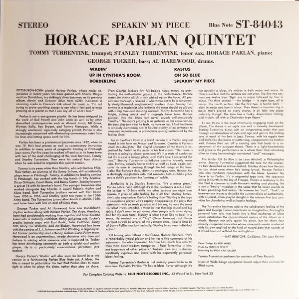 Horace Parlan Quintet - Speakin' My Piece (2xVinyl, LP, 45 RPM, Album, Limited Edition, Numbered, Reissue, Remastered, Stereo) Very Good Plus (VG+) / Very Good (VG)