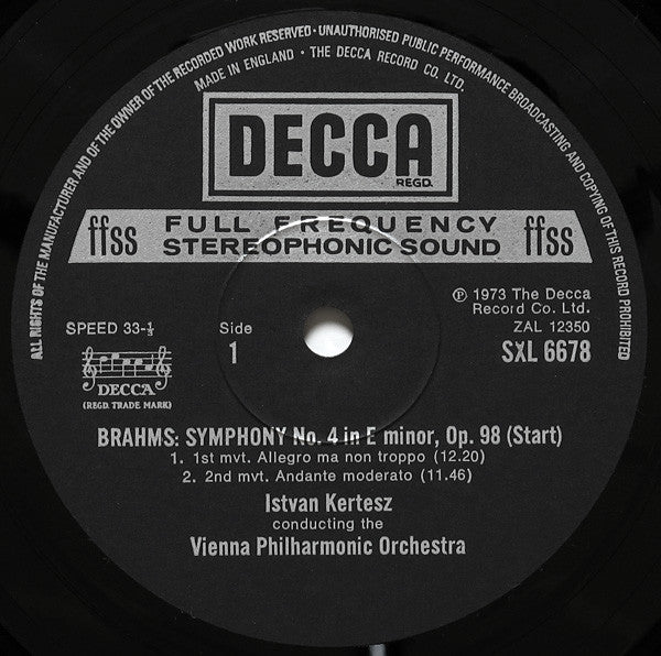 Johannes Brahms - Symphony No. 4 (Vinyl, LP, Stereo) Very Good Plus (VG+) / Very Good Plus (VG+)