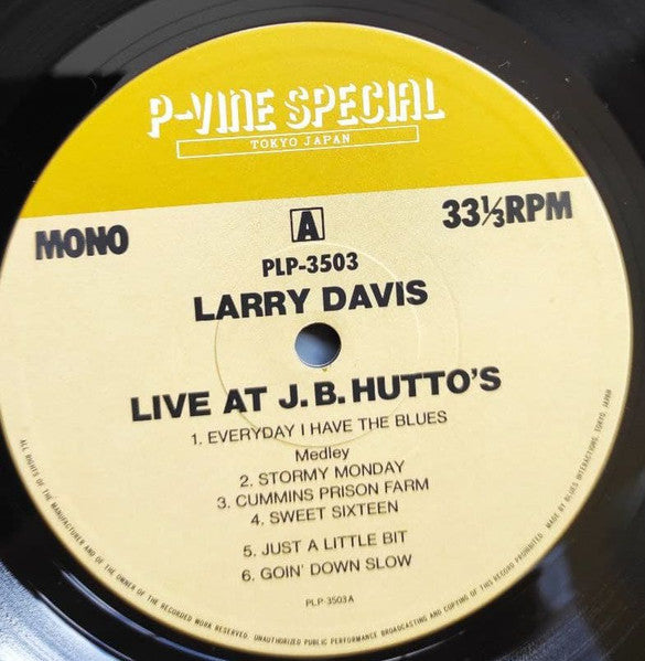 Larry Davis (4) - Live At JBHutto's (Vinyl, LP, Album, Mono) Very Good Plus (VG+) / Very Good (VG)