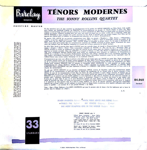 Sonny Rollins Quartet - Ténors Modernes (Vinyl, LP, Album, Mono) Very Good (VG) / Very Good Plus (VG+)