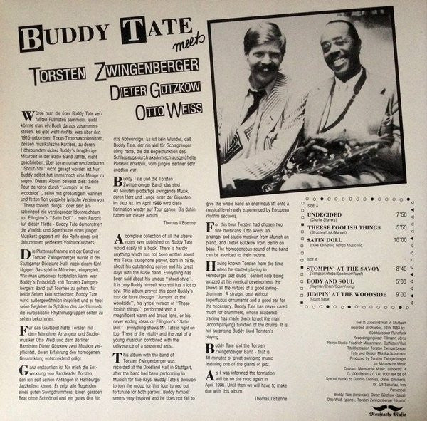 Buddy Tate - Buddy Tate Meets Torsten Zwingenberger (Vinyl, LP) Very Good Plus (VG+) / Very Good Plus (VG+)