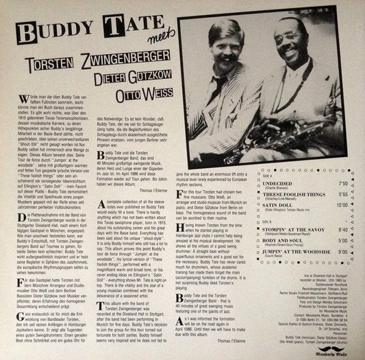 Buddy Tate - Buddy Tate Meets Torsten Zwingenberger (Vinyl, LP) Very Good Plus (VG+) / Very Good Plus (VG+)