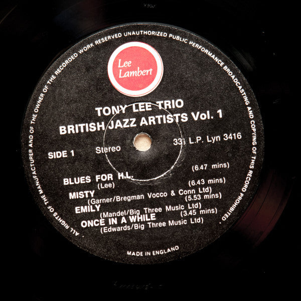 The Tony Lee Trio - British Jazz Artists Vol.1 (Vinyl, LP, Album, Stereo) Very Good (VG) / Very Good (VG)