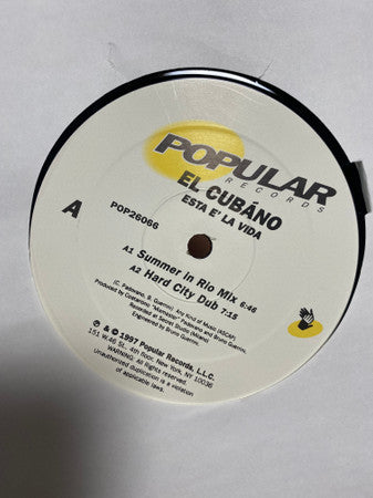 El Cubano - Esta E' La Vida (Vinyl, 12", 33 ⅓ RPM) Very Good (VG) / Very Good (VG)