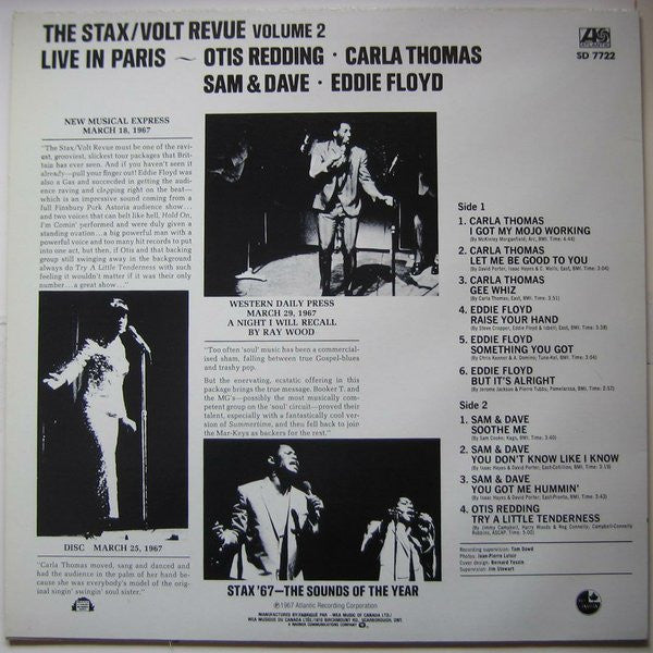 Various - The Stax / Volt Revue, Volume 2,  Live In Paris (Vinyl, LP, Album, Stereo, Repress) Very Good (VG) / Very Good (VG)