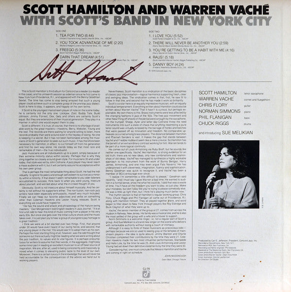 Scott Hamilton - Scott Hamilton And Warren Vaché With Scott's Band In New York City (Vinyl, LP, Album) Very Good Plus (VG+) / Very Good (VG)