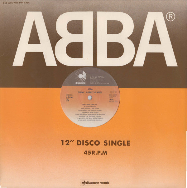 ABBA - Gimme! Gimme! Gimme! (Vinyl, 12", 45 RPM, Promo) Very Good Plus (VG+) / Very Good (VG)