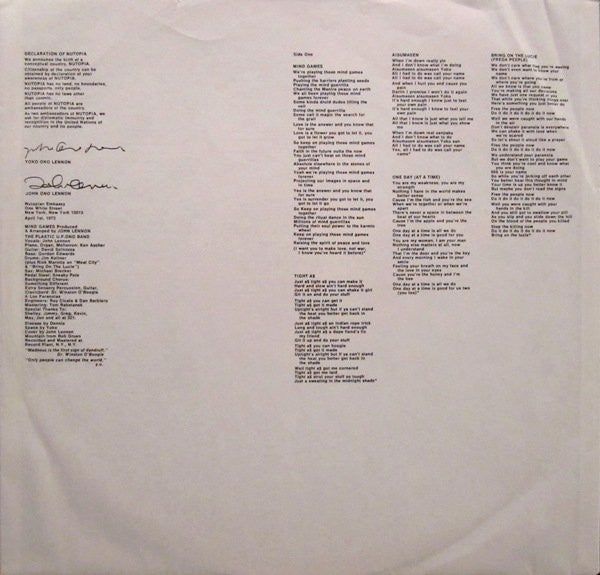John Lennon - Mind Games (Vinyl, LP, Album, Stereo) Very Good (VG) / Very Good (VG)