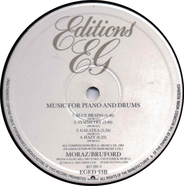 Patrick Moraz - Music For Piano And Drums (Vinyl, LP, Album) Very Good Plus (VG+) / Very Good Plus (VG+)