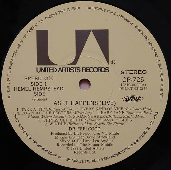 Dr. Feelgood - As It Happens (Vinyl, Vinyl, LP, Album, 7", EP, Limited Edition) Very Good Plus (VG+) / Very Good Plus (VG+)