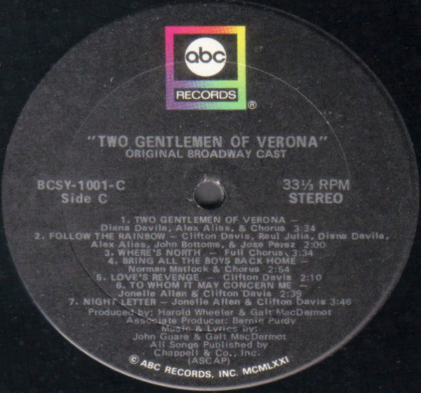 Various - Two Gentlemen Of Verona: A Grand New Musical (Original Broadway Cast Recording) (2xVinyl, LP) Very Good (VG) / Good Plus (G+)