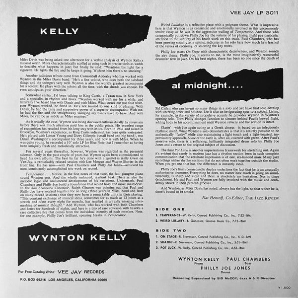 Wynton Kelly - Kelly At Midnite (Vinyl, LP, Album, Reissue, Stereo) Very Good Plus (VG+) / Very Good (VG)