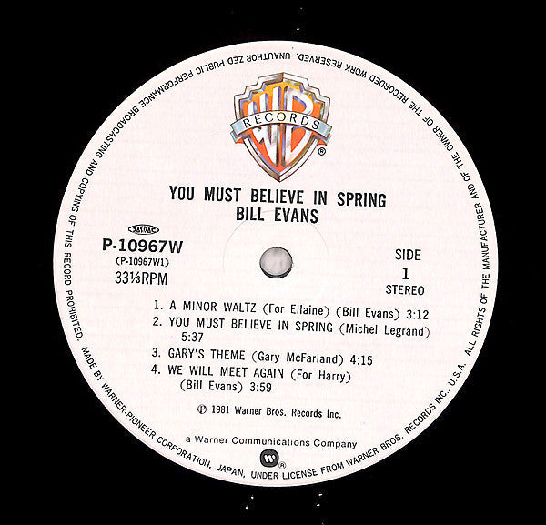 Bill Evans - You Must Believe In Spring (Vinyl, LP, Album, Stereo)