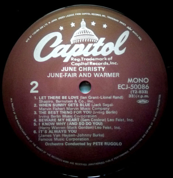 June Christy - Fair And Warmer! (Vinyl, LP, Album, Reissue, Mono) Very Good Plus (VG+) / Very Good Plus (VG+)