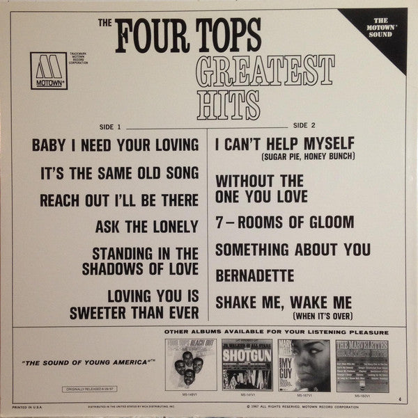 Four Tops - Greatest Hits (Vinyl, LP, Compilation, Reissue, Stereo) Very Good (VG) / Very Good (VG)