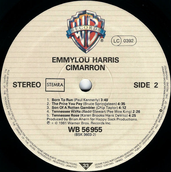 Emmylou Harris - Cimarron (Vinyl, LP, Album) Very Good Plus (VG+) / Very Good (VG)
