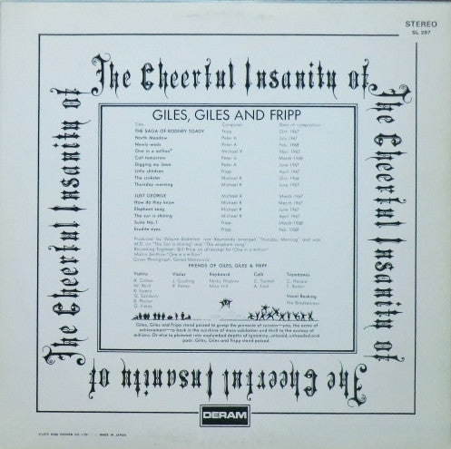 Giles, Giles And Fripp - The Cheerful Insanity Of Giles, Giles & Fripp (Vinyl, LP, Album, Reissue, Stereo) Very Good Plus (VG+) / Very Good Plus (VG+)