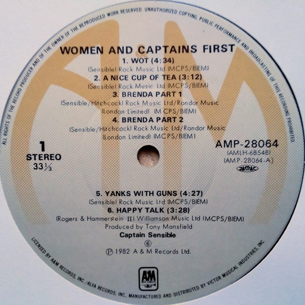 Captain Sensible - Women And Captains First (Vinyl, LP, Album, Stereo) Very Good Plus (VG+) / Very Good Plus (VG+)