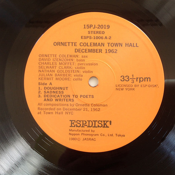 Ornette Coleman - Town Hall, 1962 (Vinyl, LP, Album, Reissue) Near Mint (NM or M-) / Very Good Plus (VG+)