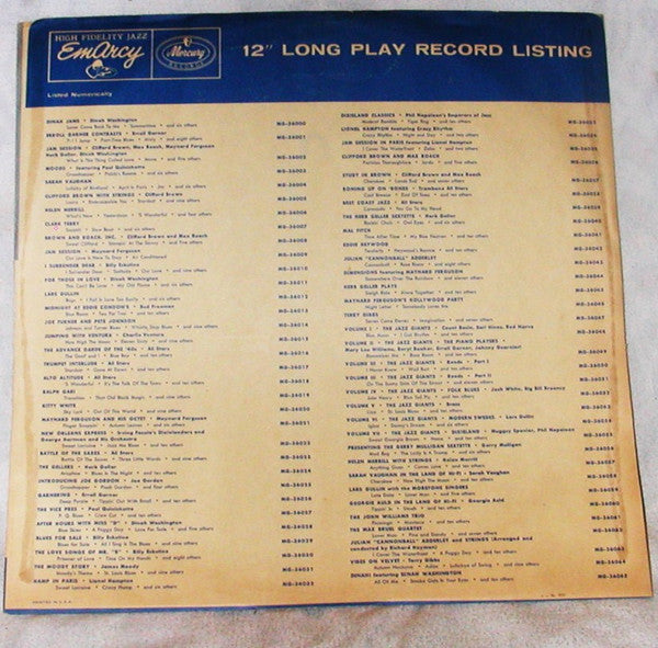 Various - ( The Greatest Stars Of Jazz ) Under One Roof (Vinyl, LP, Compilation, Mono) Very Good (VG) / Very Good (VG)