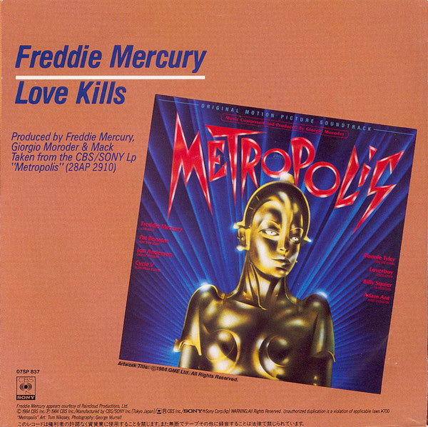 Freddie Mercury - Love Kills (Vinyl, 7", 45 RPM, Single, Stereo) Very Good Plus (VG+) / Very Good Plus (VG+)