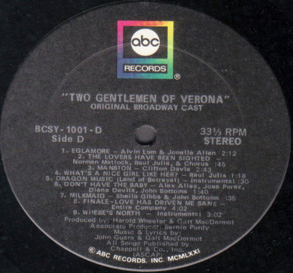 Various - Two Gentlemen Of Verona: A Grand New Musical (Original Broadway Cast Recording) (2xVinyl, LP) Very Good (VG) / Good Plus (G+)