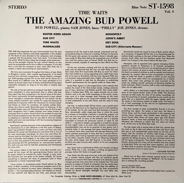 Bud Powell - The Amazing Bud Powell, Vol. 4 - Time Waits (Vinyl, LP, Album, Limited Edition, Reissue, Stereo) Near Mint (NM or M-) / Very Good Plus (VG+)