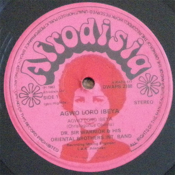 Dr. Sir Warrior - Agwo Loro Ibeya (Vinyl, LP, Album) Very Good (VG) / Very Good (VG)