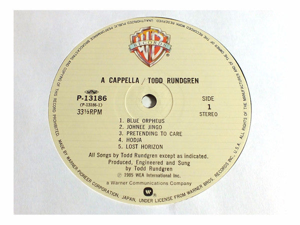 Todd Rundgren - A Cappella (Vinyl, LP, Album) Very Good Plus (VG+) / Very Good Plus (VG+)