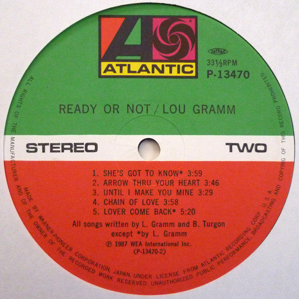 Lou Gramm - Ready Or Not (Vinyl, LP, Album) Very Good (VG) / Very Good (VG)