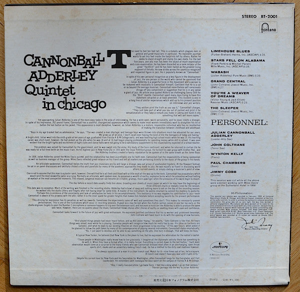 The Cannonball Adderley Quintet - In Chicago (Vinyl, LP, Album, Reissue, Stereo) Very Good Plus (VG+) / Very Good (VG)