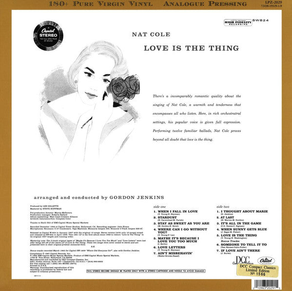 Nat King Cole - Love Is The Thing (Vinyl, LP, Album, Limited Edition, Numbered, Reissue, Remastered, Stereo) Near Mint (NM or M-) / Very Good Plus (VG+)