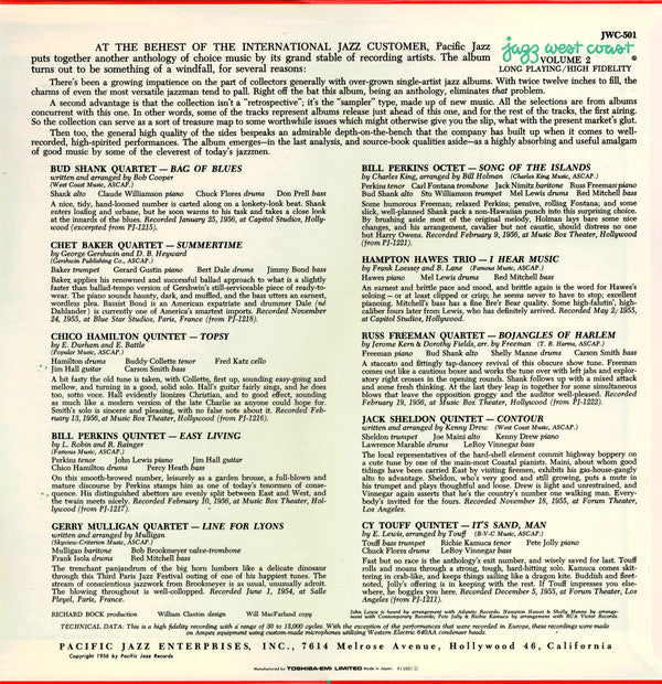 Various - Jazz West Coast, Volume 2 (Vinyl, LP, Album, Compilation, Reissue, Mono) Very Good (VG) / Very Good (VG)