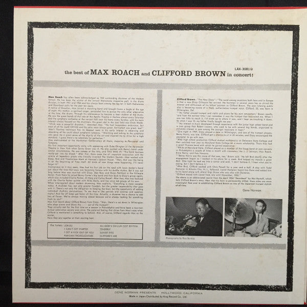 Clifford Brown And Max Roach - The Best Of Max Roach And Clifford Brown In Concert! (Vinyl, LP, Compilation, Reissue, Mono) Very Good Plus (VG+) / Very Good (VG)