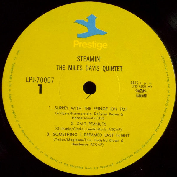 The Miles Davis Quintet - Steamin' With The Miles Davis Quintet = Steamin' (Vinyl, LP, Album, Reissue, Mono) Very Good Plus (VG+) / Very Good Plus (VG+)