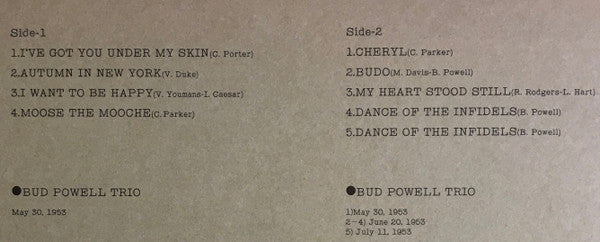 Bud Powell - 1953 Summer Sessions - Broadcast Performances (Vinyl, LP, Album, Reissue) Very Good Plus (VG+) / Very Good (VG)
