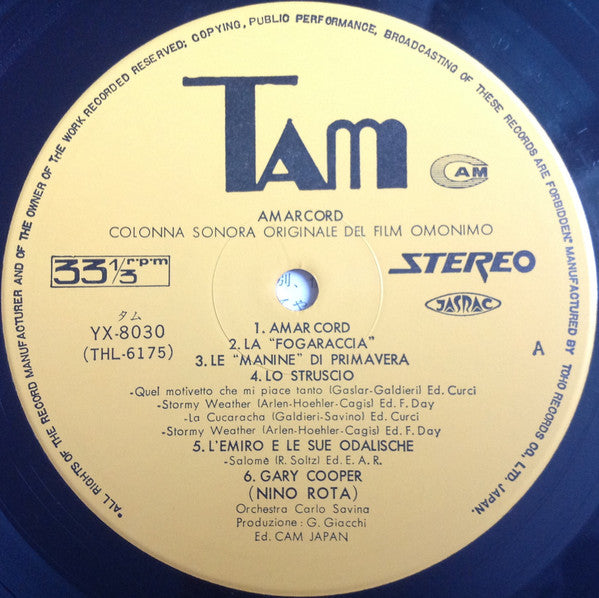 Nino Rota - Amarcord (Vinyl, LP, Stereo) Very Good (VG) / Good Plus (G+)