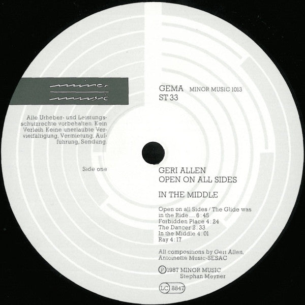 Geri Allen - Open On All Sides In The Middle (Vinyl, LP, Album) Near Mint (NM or M-) / Very Good Plus (VG+)