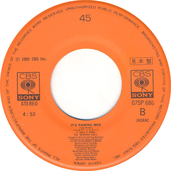 The Weather Girls - It's Raining Men (Vinyl, 7", 45 RPM, Single, Stereo) Very Good Plus (VG+) / Very Good Plus (VG+)