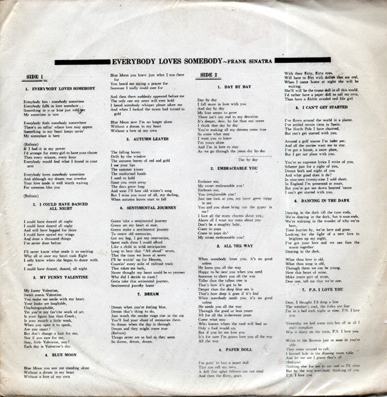 Frank Sinatra - Everybody Loves Somebody (Vinyl, LP, Compilation, Unofficial Release, Stereo) Good Plus (G+) / Very Good (VG)