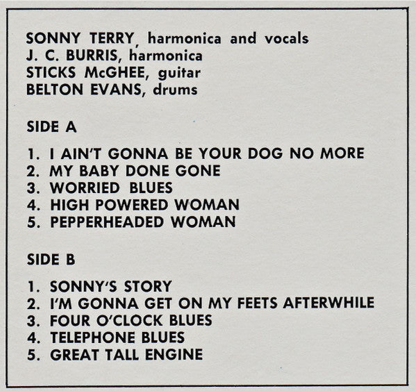 Sonny Terry - Sonny's Story (Vinyl, LP, Album, Reissue) Very Good Plus (VG+) / Very Good Plus (VG+)