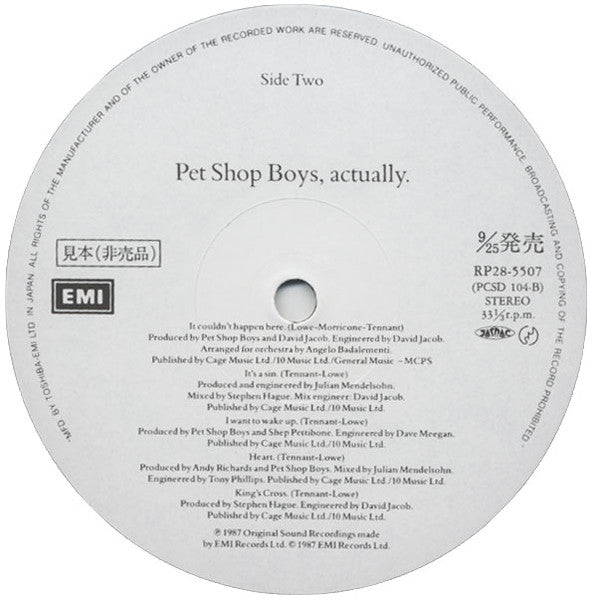Pet Shop Boys - Actually = 哀しみの天使 (Vinyl, LP, Album, Promo)