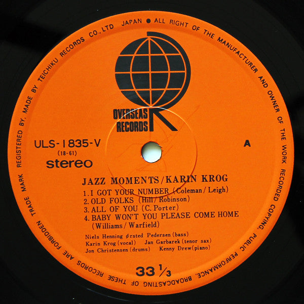 Karin Krog - Jazz Moments With Karin Krog (Vinyl, LP, Album, Limited Edition, Reissue, Stereo) Very Good Plus (VG+) / Very Good Plus (VG+)