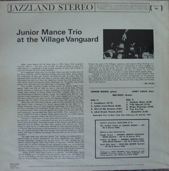 Junior Mance Trio - At The Village Vanguard (Vinyl, LP, Album, Reis...