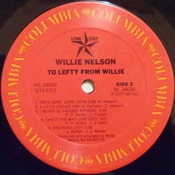 Willie Nelson - To Lefty From Willie (Vinyl, LP, Album, Reissue) Mint (M) / Very Good Plus (VG+)