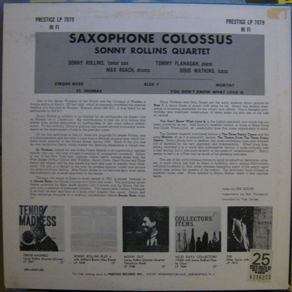 Sonny Rollins - Saxophone Colossus (Vinyl, LP, Album, Reissue, Mono)